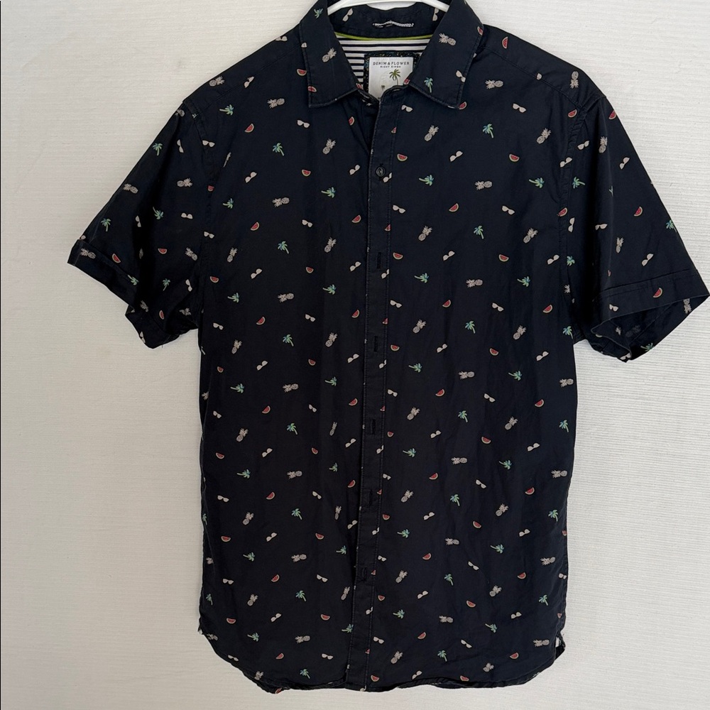 Denim & Flower Navy Shirt with Multicolor Print